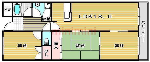 メゾンラフィーヌ奥野(3LDK/6階)の間取り写真