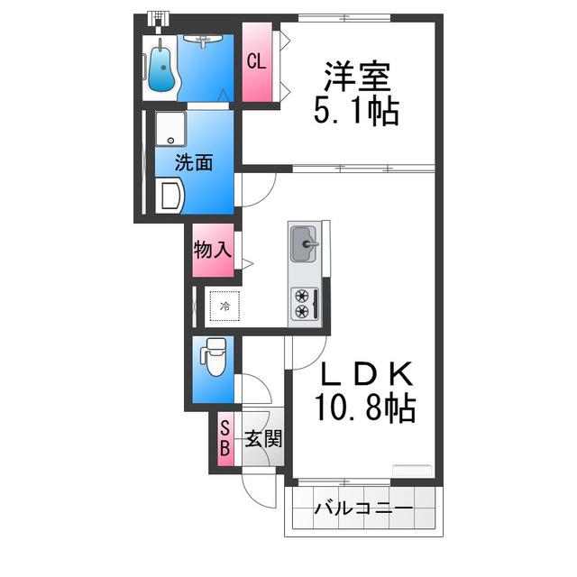 デュラ・カーサいしばし(1LDK/1階)の間取り写真