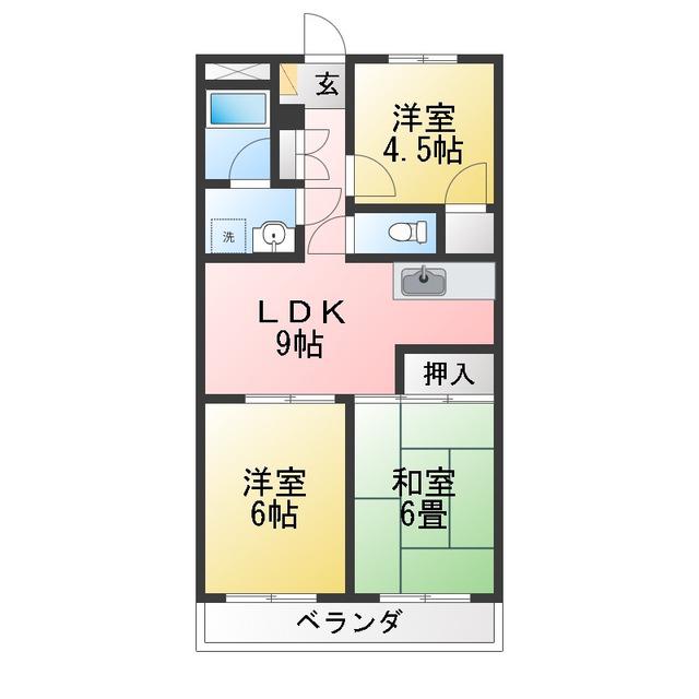 喜秋マンション(3LDK/1階)の間取り写真