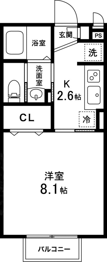 ショコラ・メゾンK(1K/2階)の間取り写真