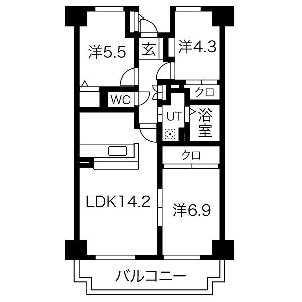 ヒルクレスト博多駅(3LDK/3階)の間取り写真