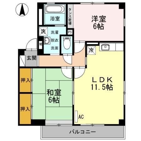 レインボーガーデンC棟(2LDK/2階)の間取り写真