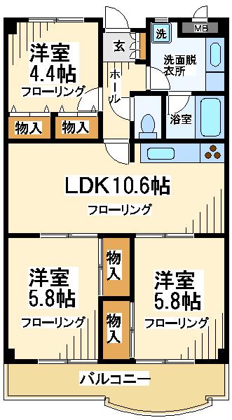 カーザ・エッチェルサ世田谷(3LDK/4階)の間取り写真