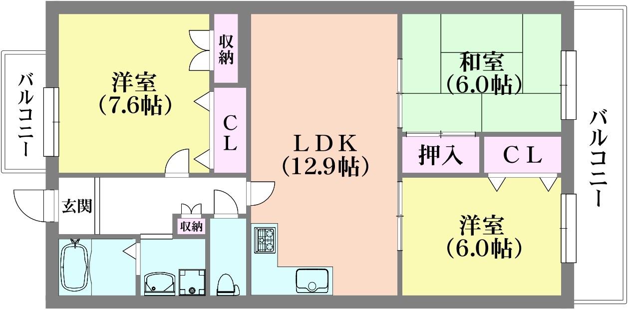 鈴蘭泉台第2ハウス1号棟(3LDK/6階)の間取り写真