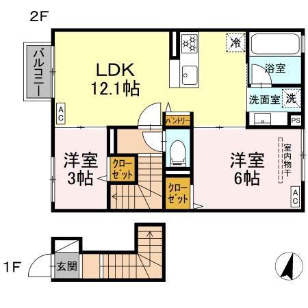 ヒラソル江田(2LDK/2階)の間取り写真