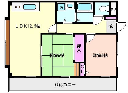 ネオブリーズ森北(2LDK/3階)の間取り写真