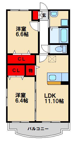 ヌーベルシェトワ V(2LDK/1階)の間取り写真