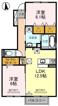 グランクレージュ有田川 B棟(2LDK/1階)の間取り写真