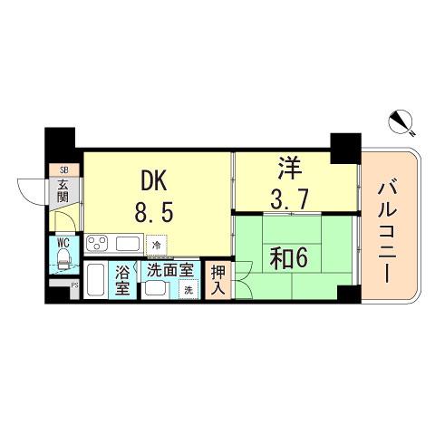 ライオンズマンション明石西新町第2(2DK/5階)の間取り写真