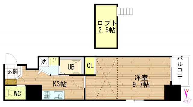 グラビスコート紙屋町(1K/10階)の間取り写真