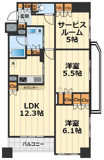 パークキューブ京王八王子Ⅱ(2SLDK/12階)の間取り写真
