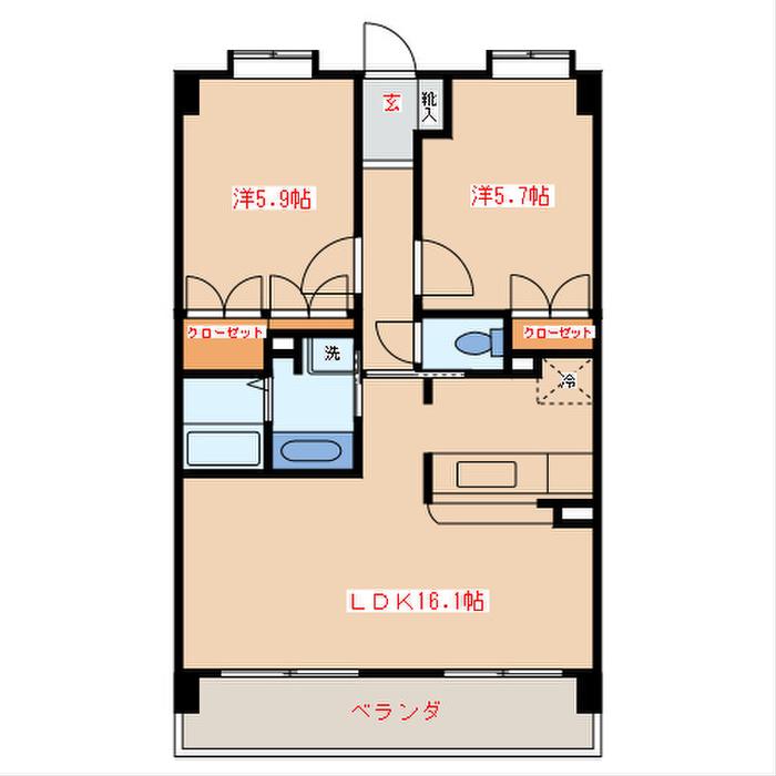 レフィナード今宿(2LDK/1階)の間取り写真
