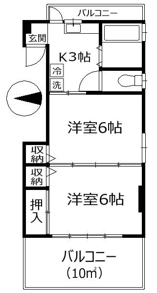 第2セキネビル(2K/4階)の間取り写真