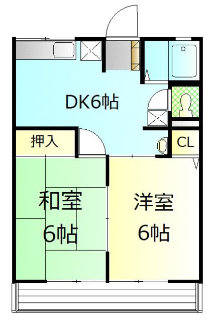 シティハイム四季(2DK/2階)の間取り写真