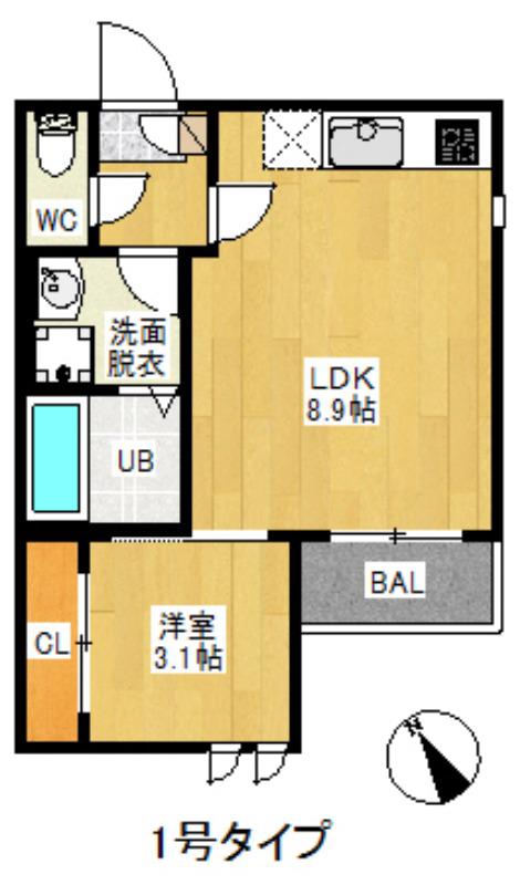 REGALESTパークアベニュー春日(1LDK/2階)の間取り写真