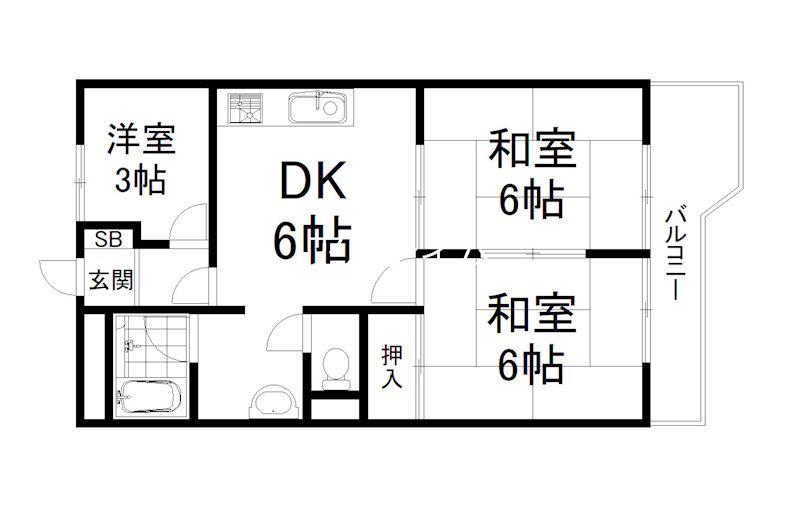 パールハイツイナリ(3DK/6階)の間取り写真