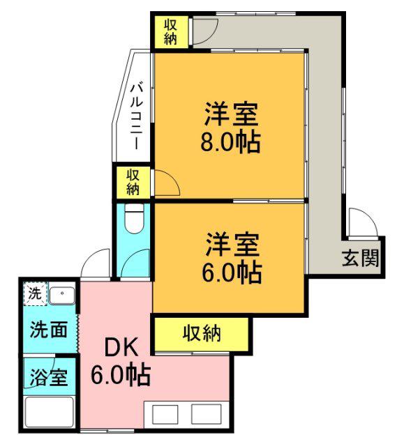 古江上1丁目アパート(2DK/1階)の間取り写真