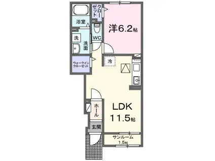 サニーガーデン(1LDK/1階)の間取り写真