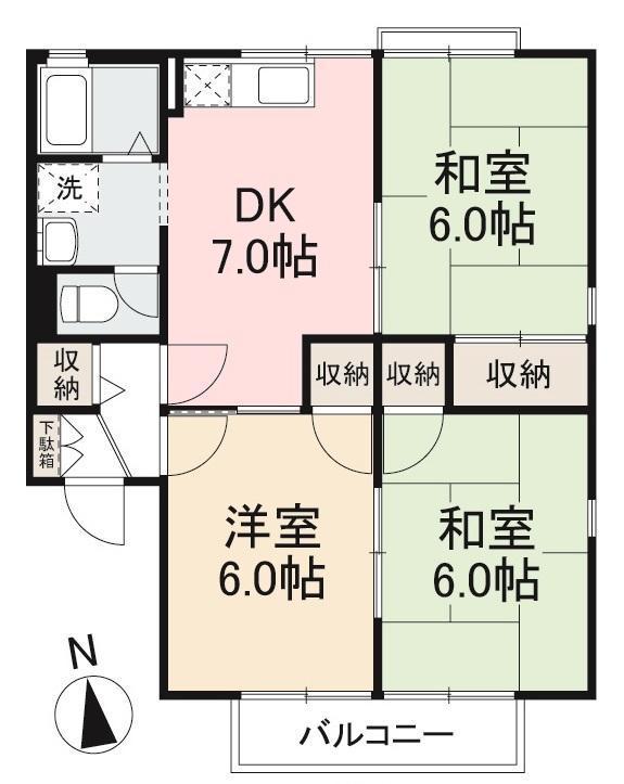 ロイヤルコート桜町 A・B・C・D棟(3DK/2階)の間取り写真