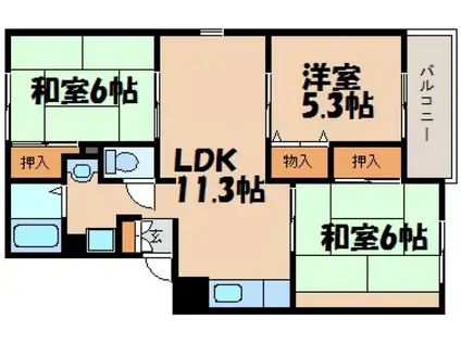 セジュール小屋浦B棟(3LDK/2階)の間取り写真