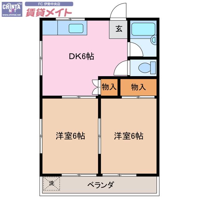 辻久留ハイツ(2DK/3階)の間取り写真