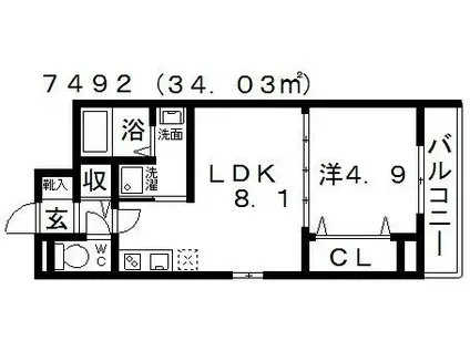 近鉄南大阪線 布忍駅 徒歩12分 3階建 築11年(1LDK/1階)の間取り写真