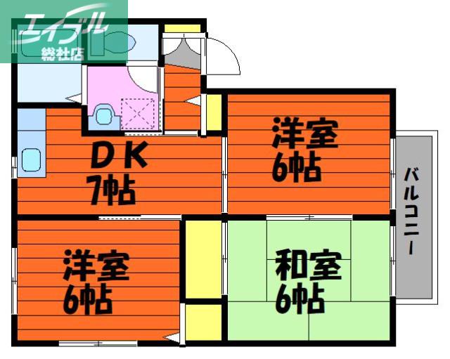 パインツリーA棟(3DK/2階)の間取り写真