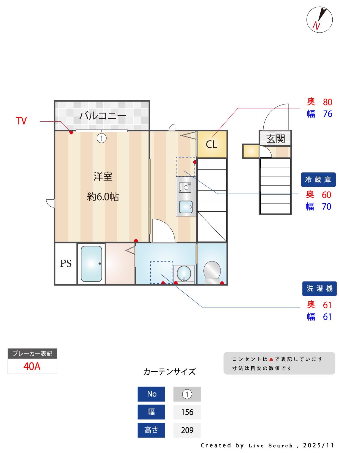 ベレガンス松戸VI(1K/2階)の間取り写真