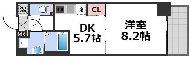 アーバンステージ安堂寺I(1DK/9階)の間取り写真