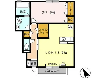 ヒルズあさひケ丘(1LDK/1階)の間取り写真