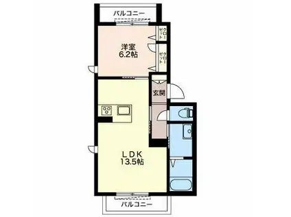 GLORIA徳川町N(1LDK/2階)の間取り写真