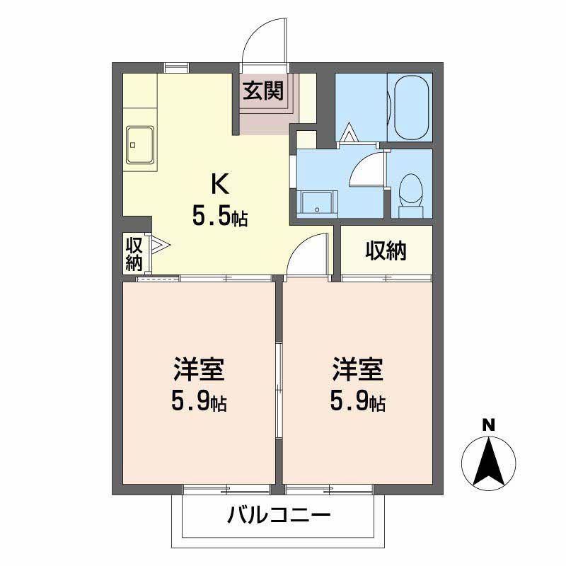 イーストビレッジ坂本B(2K/2階)の間取り写真