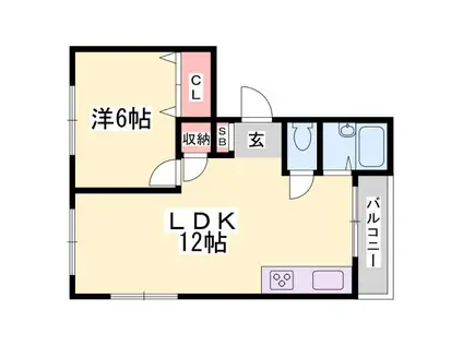 ボシュケ六甲(1LDK/2階)の間取り写真