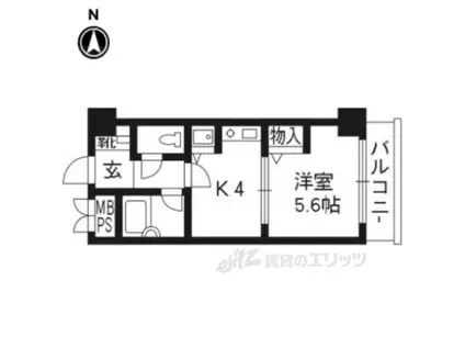 ライオンズマンション五条大宮2(1K/3階)の間取り写真