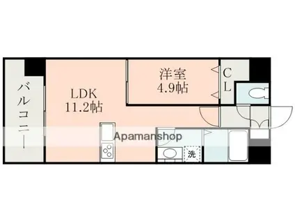 グランパーク渡鹿(1LDK/9階)の間取り写真