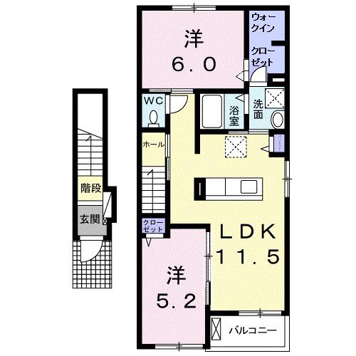 パラシオII(2LDK/2階)の間取り写真
