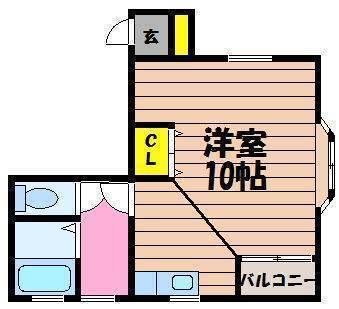 メロディーハウス(ワンルーム/2階)の間取り写真