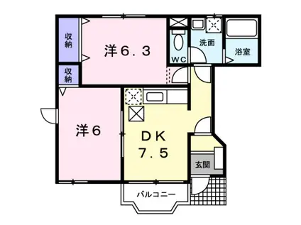 サンプラスII(2DK/1階)の間取り写真