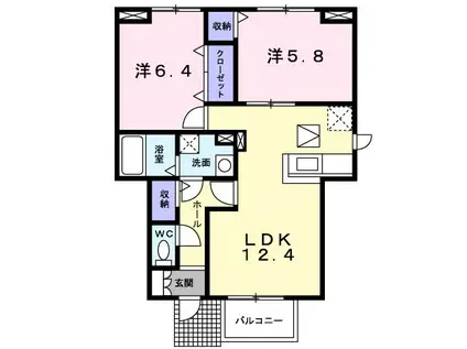 イズミティ・ヒルズ 弐番館(2LDK/1階)の間取り写真