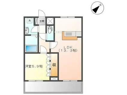 ピアリーハイム(1LDK/2階)の間取り写真