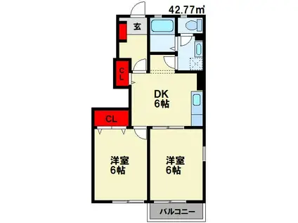 サニ-コートII B棟(2DK/1階)の間取り写真