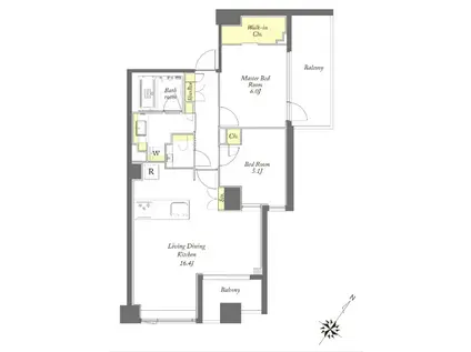 プライムメゾン目黒(2LDK/4階)の間取り写真