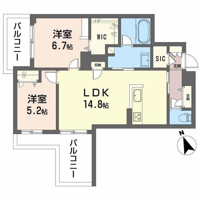 ピアヌーラ祇園(2LDK/2階)の間取り写真