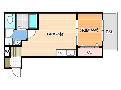 エフスタイル藤井寺道明寺2号館(1LDK/1階)の間取り写真