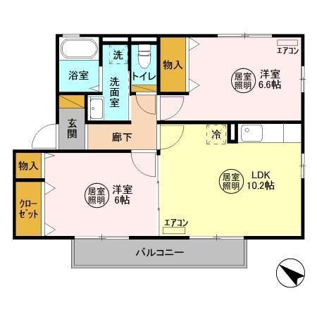ヴィラ・ボヌール(2LDK/2階)の間取り写真