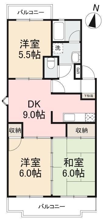 宮脇マンションB棟(3DK/4階)の間取り写真