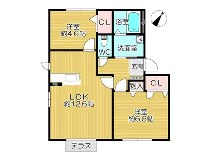 ヴェルディYAMATO B(2LDK/1階)の間取り写真