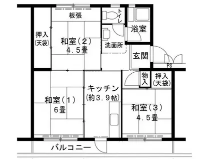 ビレッジハウス志染12号棟(3K/5階)の間取り写真