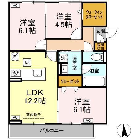 セレスティア長良福光(3LDK/1階)の間取り写真