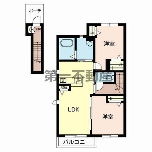 シャーメゾンヒメコウライグリーン(2LDK/2階)の間取り写真